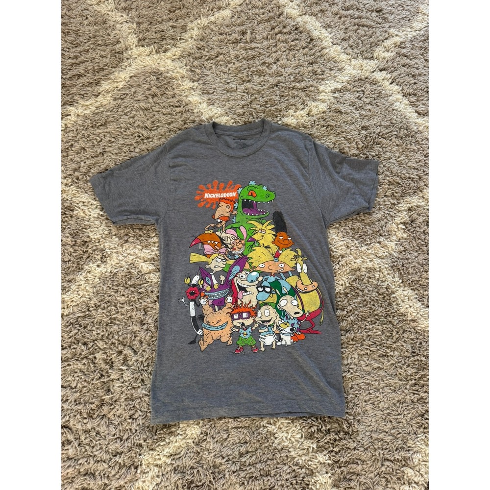 Nickelodeon 90s Cartoons Graphic Tee Gray Rugrats Hey Arnold Women's‎ Small